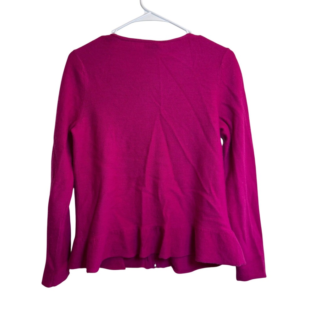 Chicos Women Size 0 Pink Wool Renee Cardigan Ruffle Hem Zip Front Pocket Fuchsia - Picture 4 of 4
